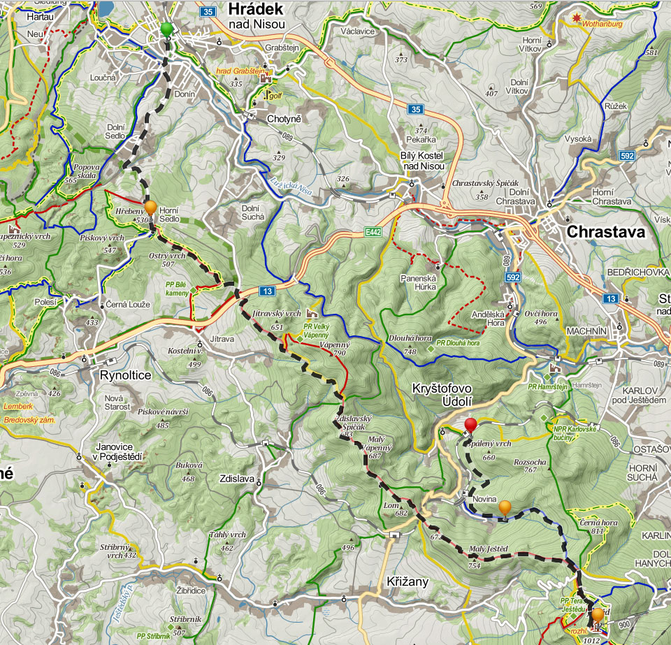 mapa Hrádek nad Nisou - Ještěd